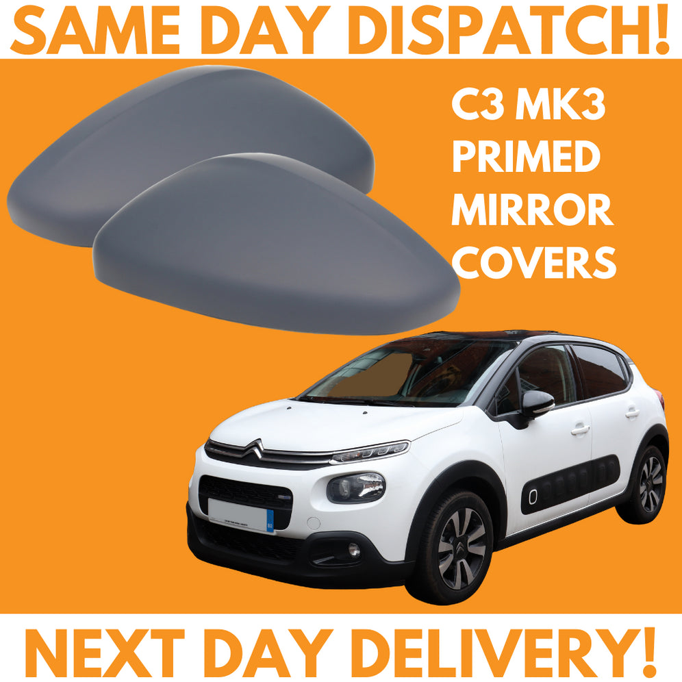 Citroen C3 MK3 2016-2020 Wing Mirror Covers Primed Left & Right Pair