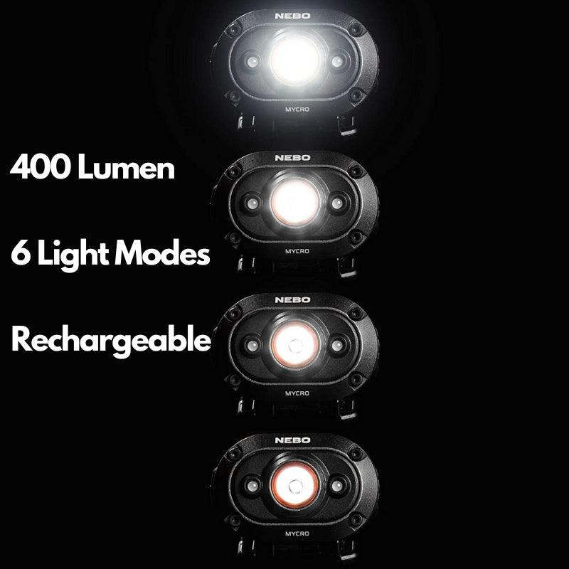 Nebo Mycro Head Torch Headlamp 400 Lumen Rechargeable Work Light - Spares Hut
