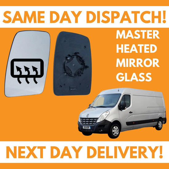 Renault Master 2010-2020 Heated Door Wing Mirror Glass UK Left Passenger Side - Spares Hut