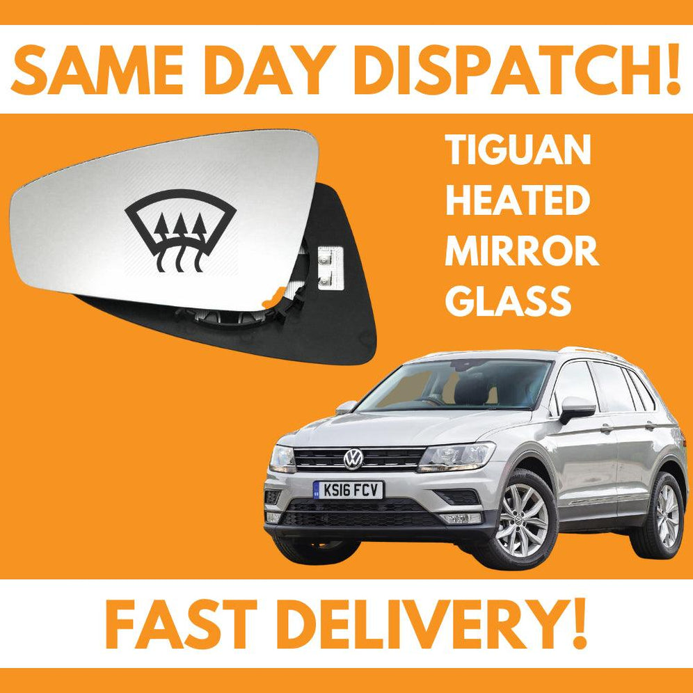 VW Tiguan 2016-2020 Heated Door Wing Mirror Glass UK Left Passenger Side - Spares Hut