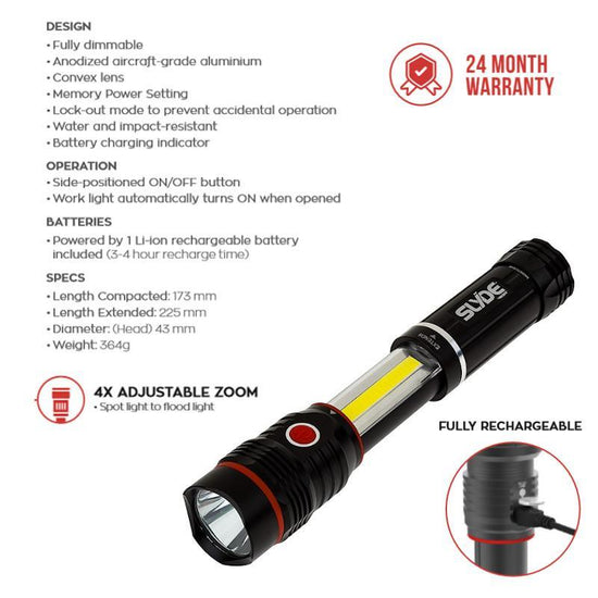 Work Torch LED COB Nebo Slyde King Flash Light Rechargeable 2 Year Warranty - Spares Hut